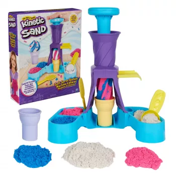 Kinetic Sand , Soft Serve Station, Easter Basket Stuffers, Includes 14oz Moldable Play Sand (3 Colors), 2 Ice Cream Cones & 2 Tools