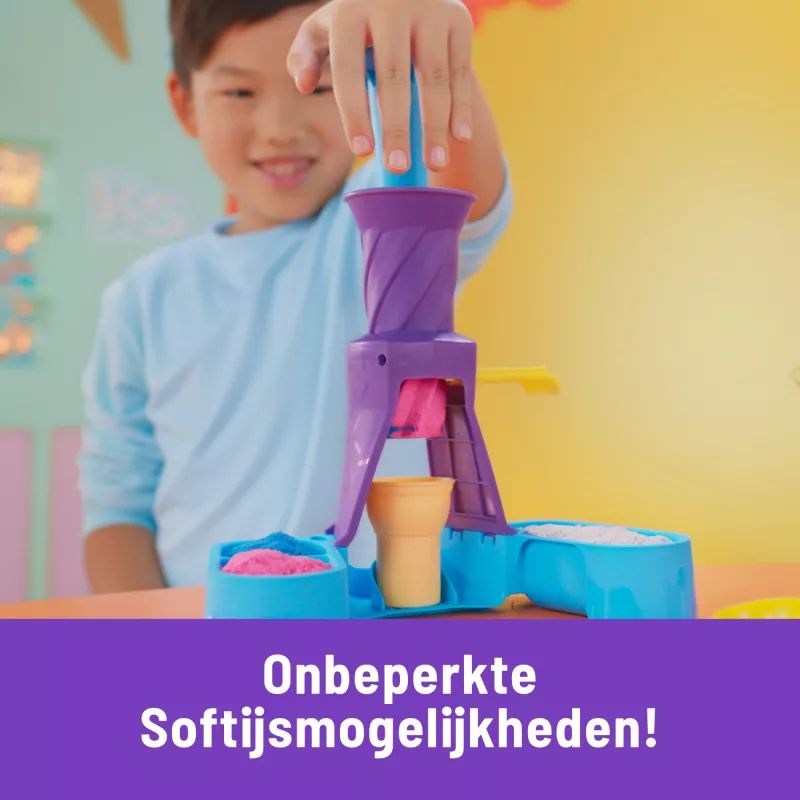 Kinetic Sand , Soft Serve Station, Easter Basket Stuffers, Includes 14oz Moldable Play Sand (3 Colors), 2 Ice Cream Cones & 2 Tools