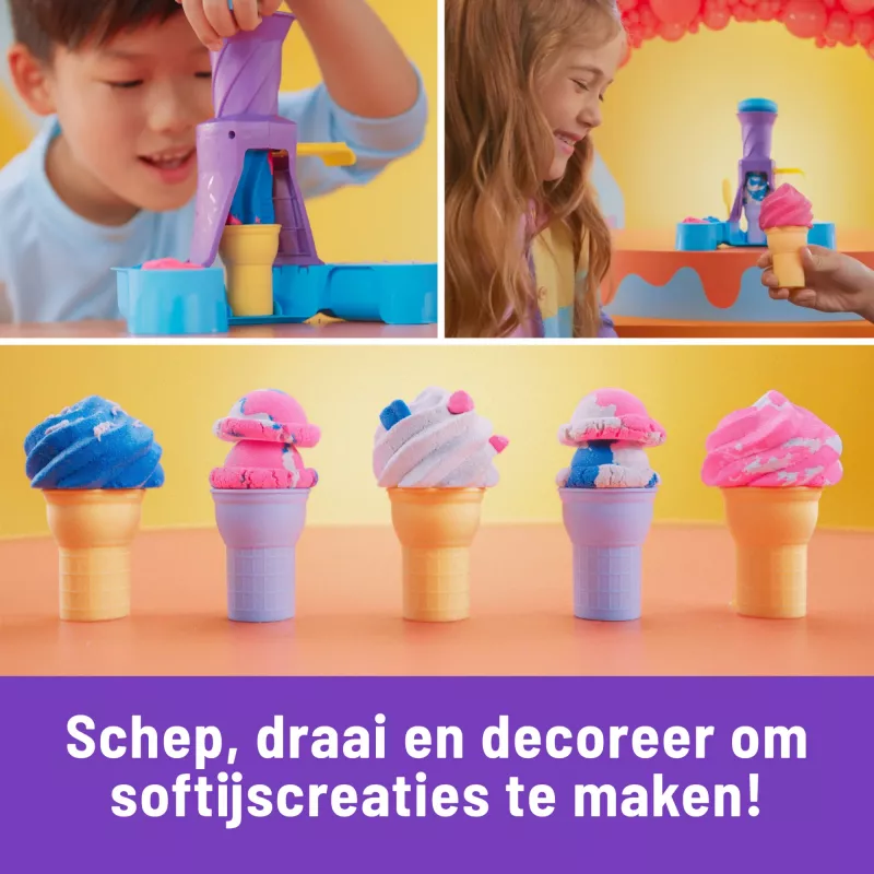 Kinetic Sand , Soft Serve Station, Easter Basket Stuffers, Includes 14oz Moldable Play Sand (3 Colors), 2 Ice Cream Cones & 2 Tools