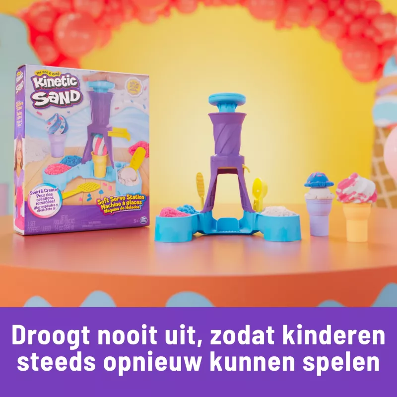 Kinetic Sand , Soft Serve Station, Easter Basket Stuffers, Includes 14oz Moldable Play Sand (3 Colors), 2 Ice Cream Cones & 2 Tools
