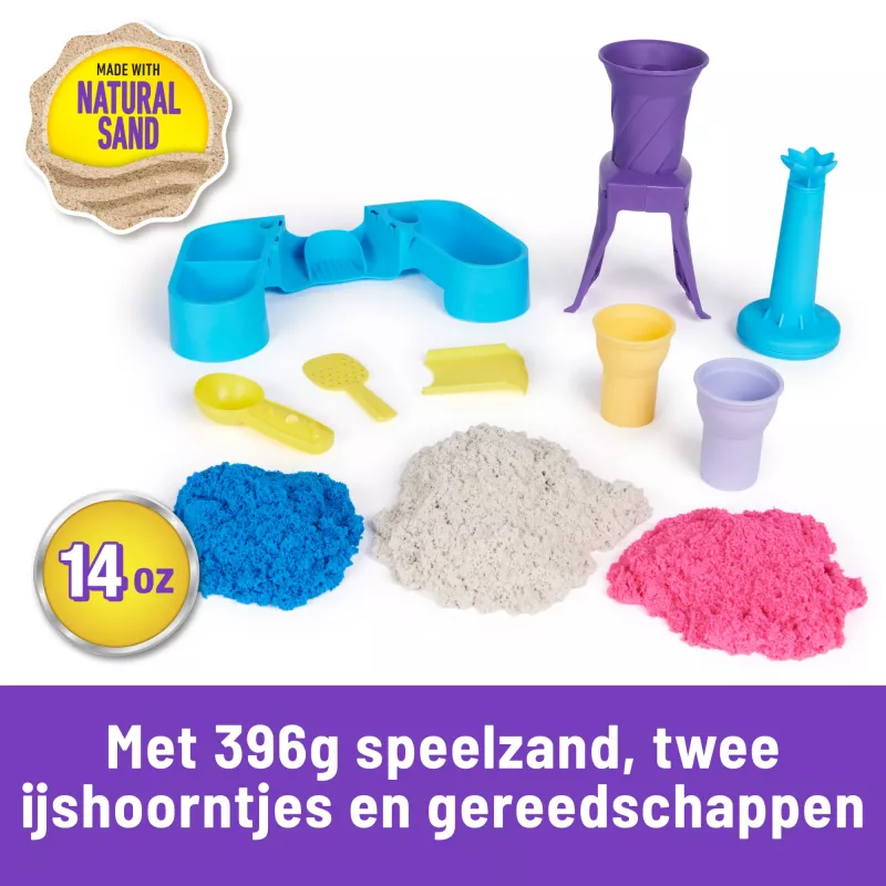Kinetic Sand , Soft Serve Station, Easter Basket Stuffers, Includes 14oz Moldable Play Sand (3 Colors), 2 Ice Cream Cones & 2 Tools