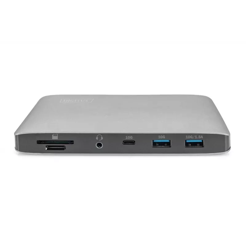 DIGITUS Docking Station USB-C - 2x USB Type-C / 2x USB 3.0 10Gbps / USB 3.0 5Gpbs / 2x DP / Gbe / micro SD / SD / 3.5mm - 60W USB Power Delivery