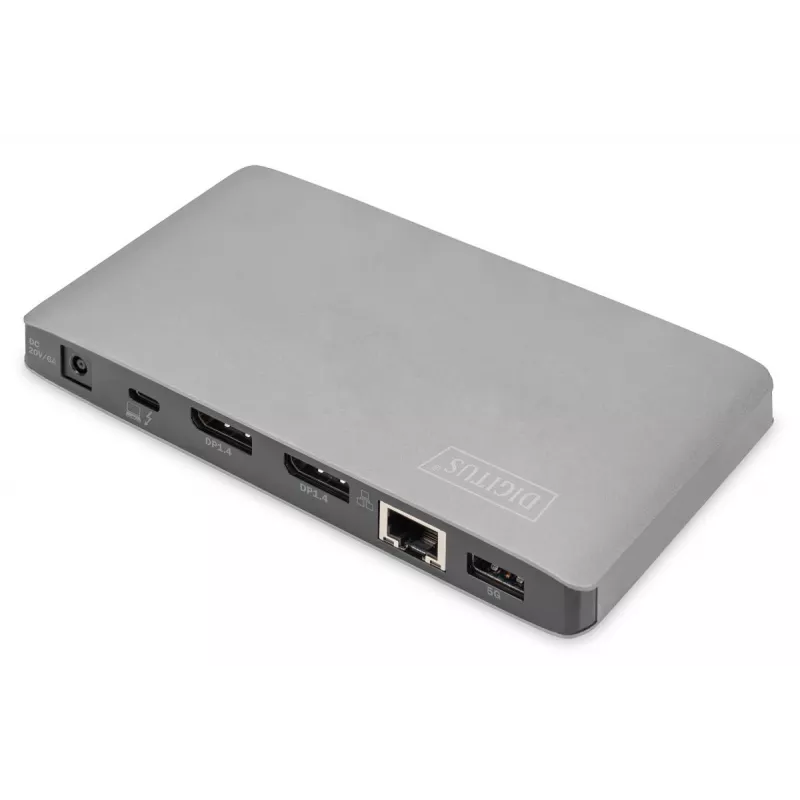 DIGITUS Docking Station USB-C - 2x USB Type-C / 2x USB 3.0 10Gbps / USB 3.0 5Gpbs / 2x DP / Gbe / micro SD / SD / 3.5mm - 60W USB Power Delivery