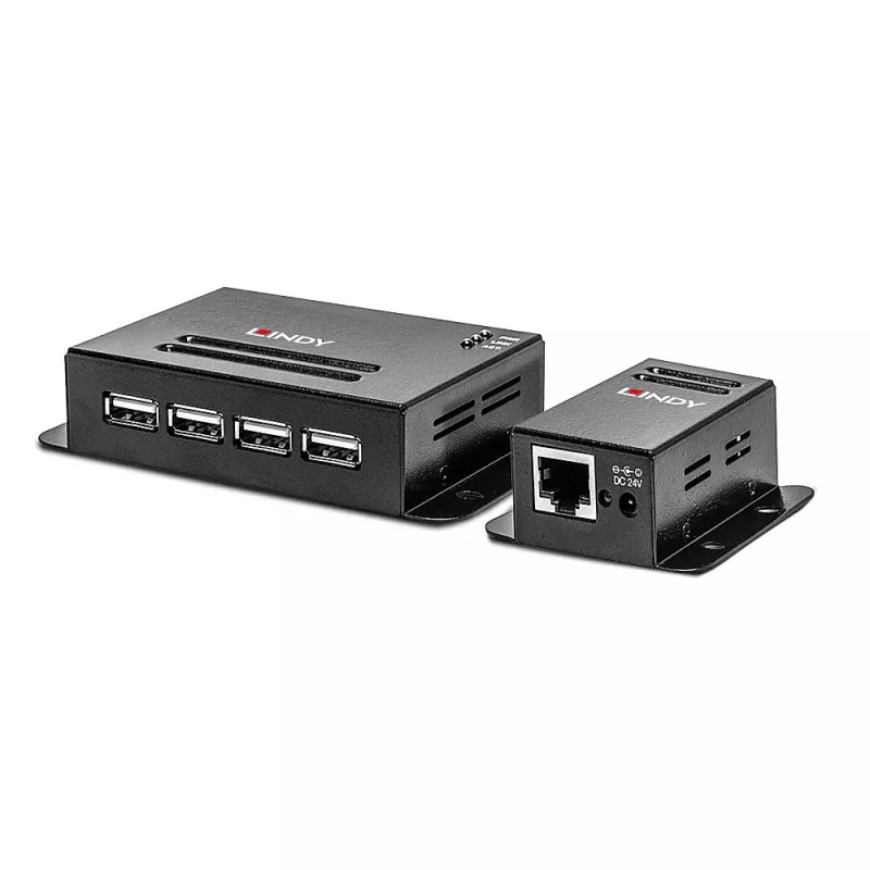 Lindy 50m 4 Port USB 2.0 Cat.6 Extender, Network transmitter & receiver, 50 m, 480 Mbit/s, Cat5, Cat5e, Cat6, NS1021, Phosphor bronze