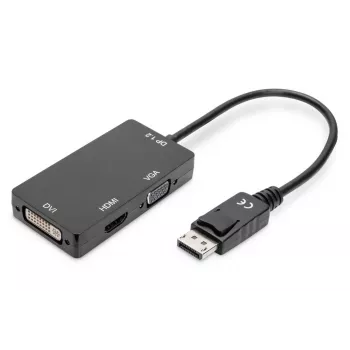 DIGITUS ASSMANN DisplayPort converter cable, DP - HDMI+DVI+VGA M-F/F/F, 20cm 3 in 1 Multi-Media cable, CE, Black