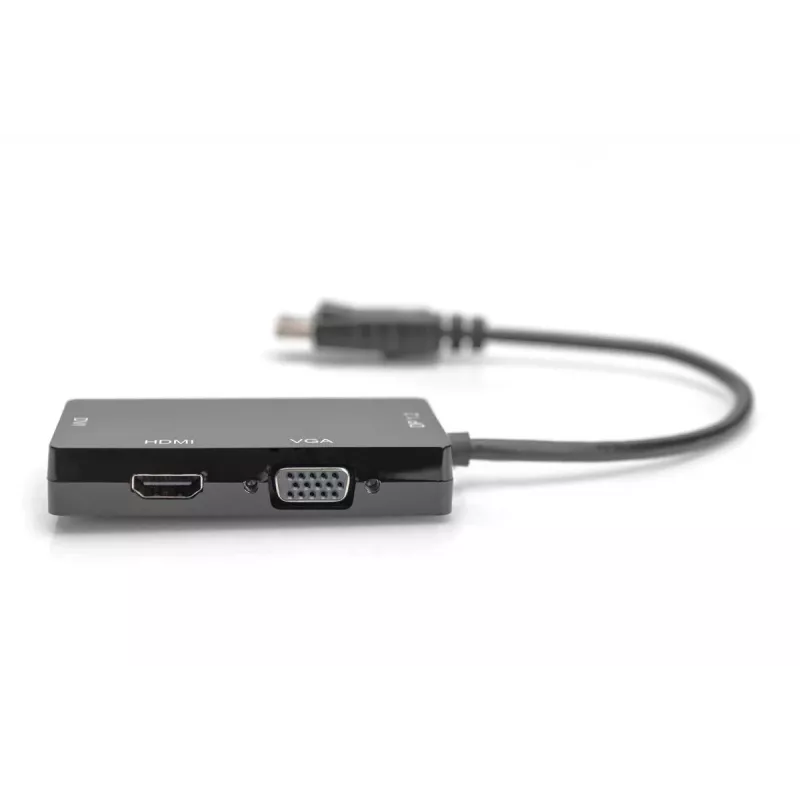 DIGITUS ASSMANN DisplayPort converter cable, DP - HDMI+DVI+VGA M-F/F/F, 20cm 3 in 1 Multi-Media cable, CE, Black