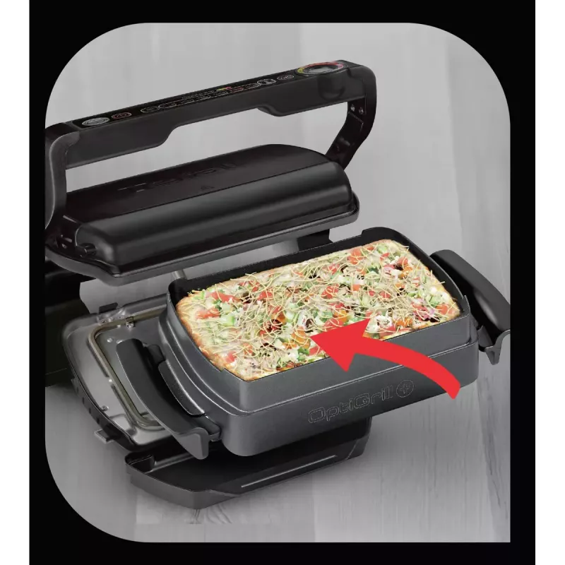 Contact Grill Tefal GC7148 — 2000W, stainless steel housing, rectangular, adjustable thermostat, grid top surface, 365×365×175 mm
