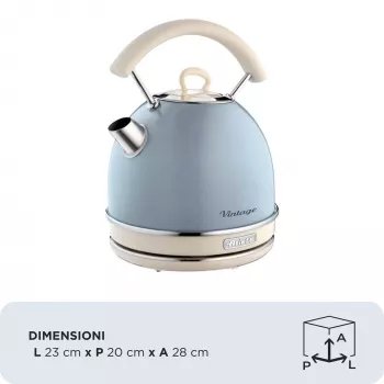 Ariete 2877 Kettle Vintage, 1,7L, Cordless, Blue, 1.7 L, 2000 W, Light Blue, Water level indicator, Cordless, Filtering