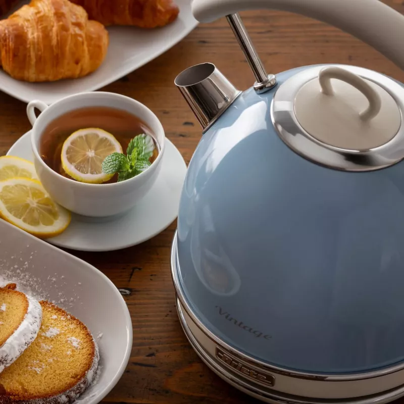 Ariete 2877 Kettle Vintage, 1,7L, Cordless, Blue, 1.7 L, 2000 W, Light Blue, Water level indicator, Cordless, Filtering