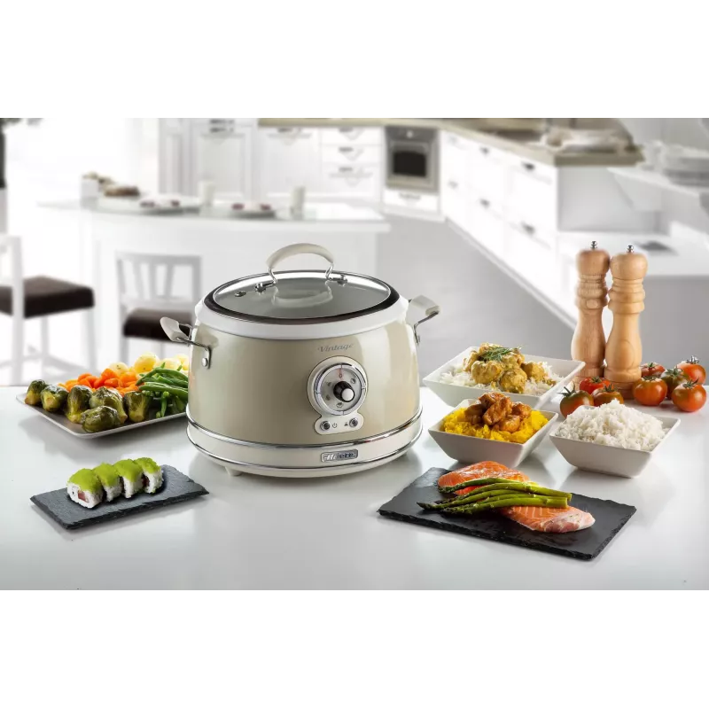 Ariete 2904 Rice Cooker - Electric Rice Cooker with ceramic bowl - Homemade Sushi - Multicooker - Vintage Line - 3.5 L - 650 W - Beige