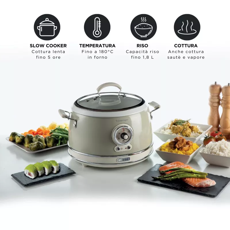 Ariete 2904 Rice Cooker - Electric Rice Cooker with ceramic bowl - Homemade Sushi - Multicooker - Vintage Line - 3.5 L - 650 W - Beige