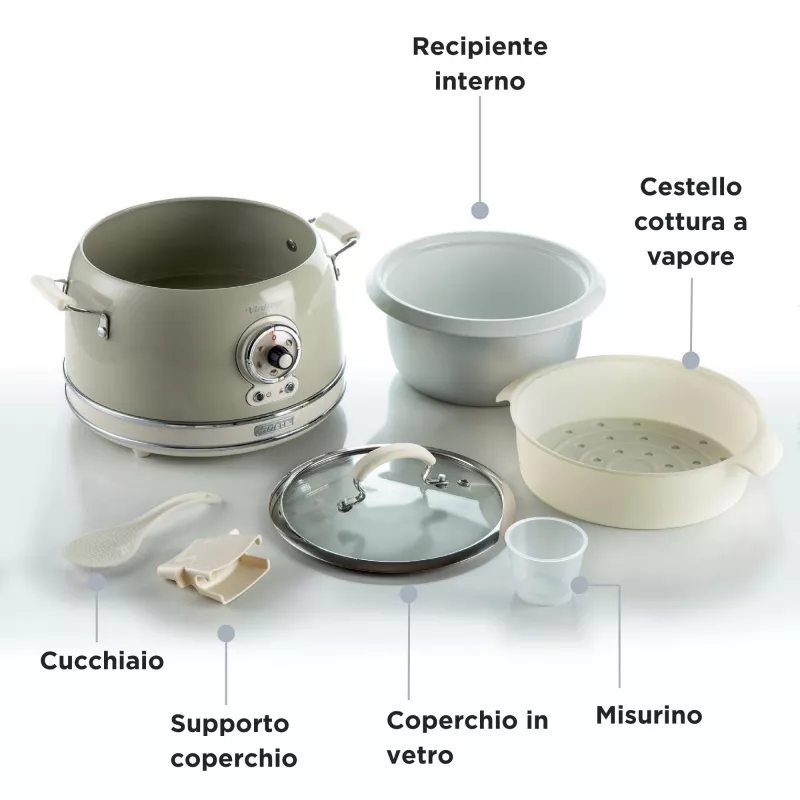 Ariete 2904 Rice Cooker - Electric Rice Cooker with ceramic bowl - Homemade Sushi - Multicooker - Vintage Line - 3.5 L - 650 W - Beige