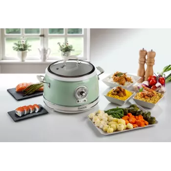 Ariete 2904 Rice Cooker - Electric Rice Cooker with ceramic bowl - Homemade Sushi - Multicooker - Vintage Line - 3.5 L - 650 W - Green