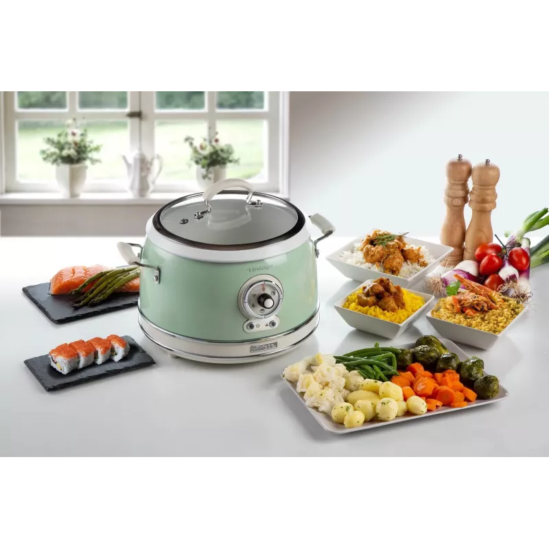 Ariete 2904 Rice Cooker - Electric Rice Cooker with ceramic bowl - Homemade Sushi - Multicooker - Vintage Line - 3.5 L - 650 W - Green