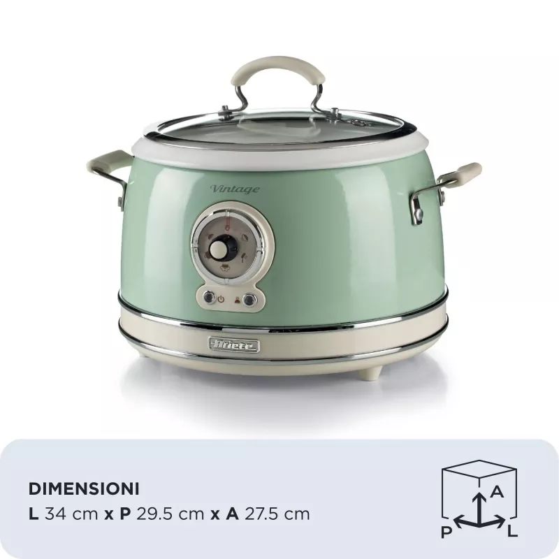 Ariete 2904 Rice Cooker - Electric Rice Cooker with ceramic bowl - Homemade Sushi - Multicooker - Vintage Line - 3.5 L - 650 W - Green