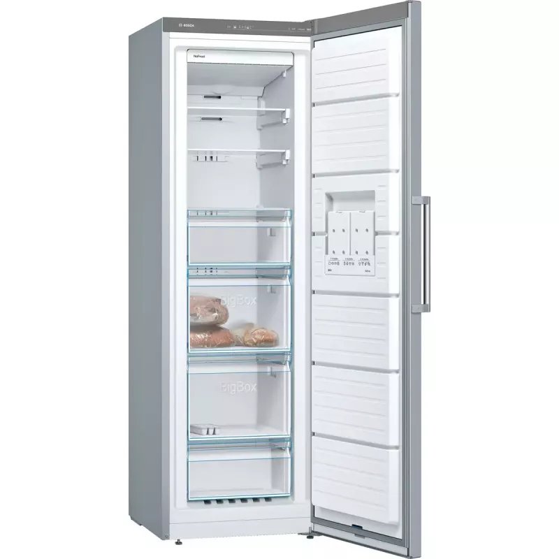 Upright freezer Bosch Serie 4 GSN36VLEP — 242 L, NoFrost, E class, 39 dB, stainless steel