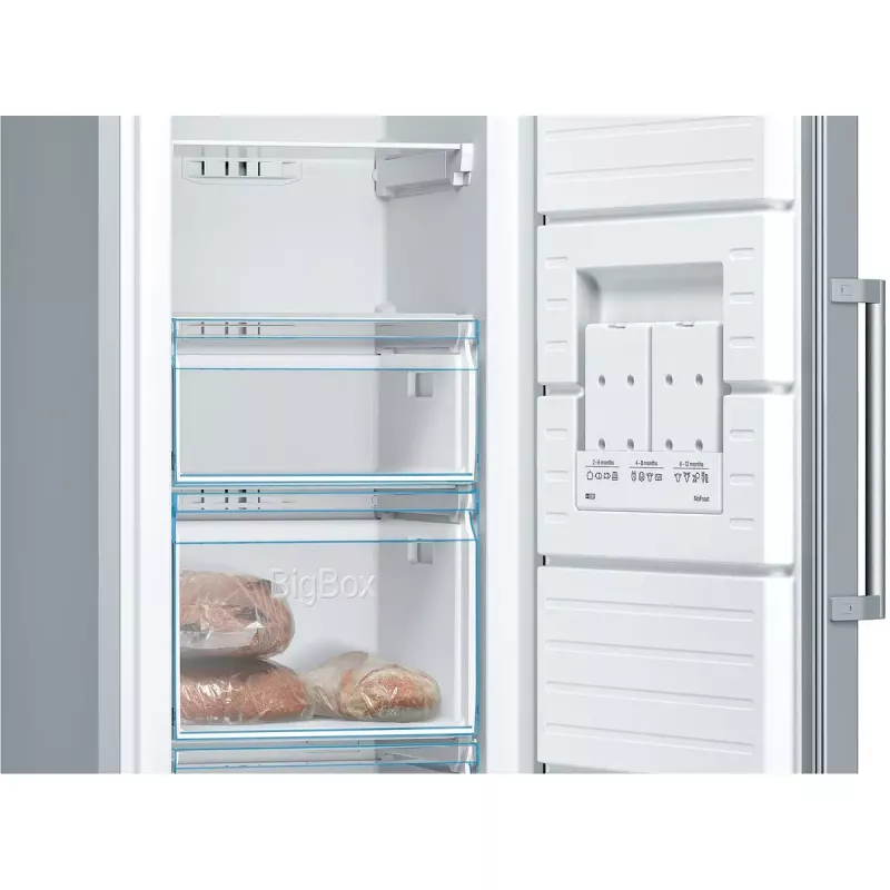 Upright freezer Bosch Serie 4 GSN36VLEP — 242 L, NoFrost, E class, 39 dB, stainless steel