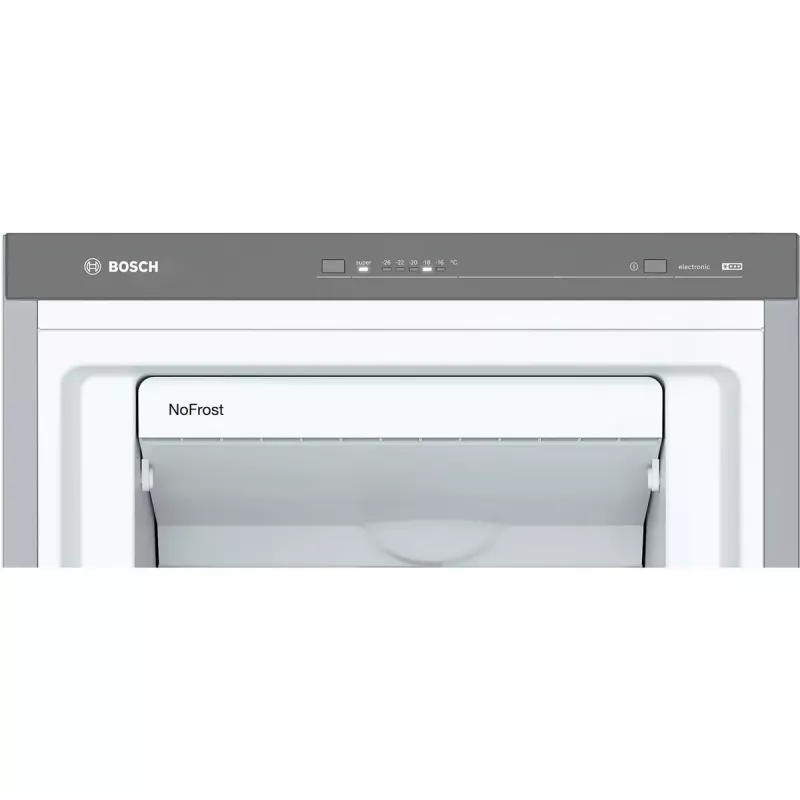 Upright freezer Bosch Serie 4 GSN36VLEP — 242 L, NoFrost, E class, 39 dB, stainless steel