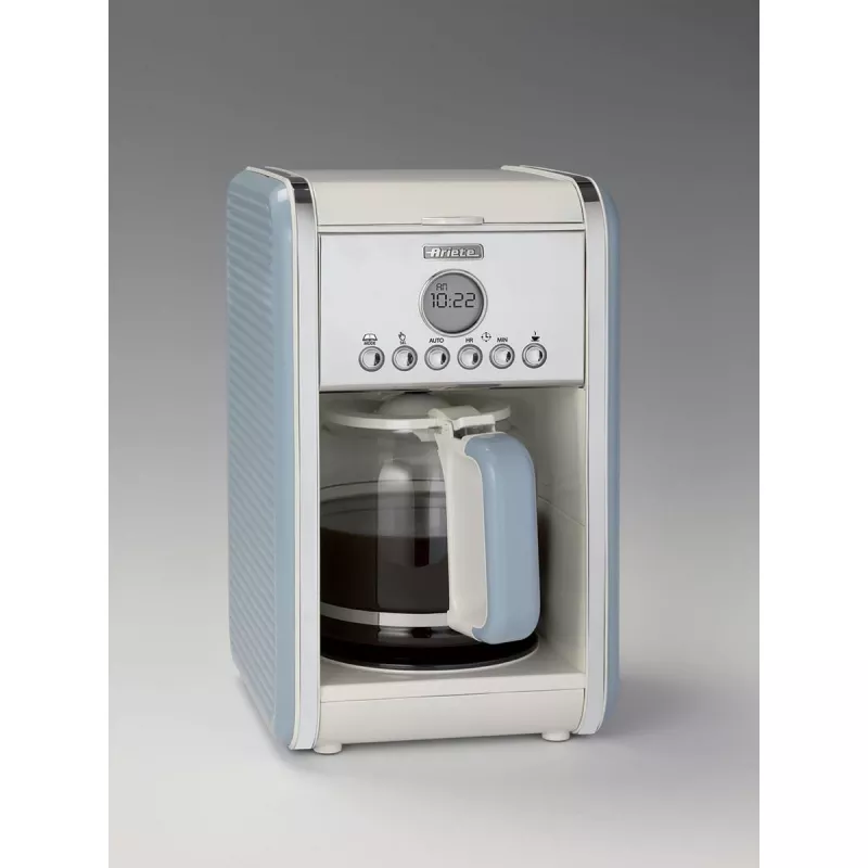 Ariete 1342 American Coffee Machine, Tempered Glass Jug, Up to 12 Cups, 24 Hour Programming Timer, LCD display, Auto Shut Off, 2000 W, Plastic, Blue