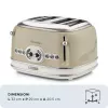 Ariete 156 4 Slice Vintage Toaster, 1600 Watts, 6 Toasting Levels, Stainless Steel Painted in Pastel Beige, Without Sandwich Cages