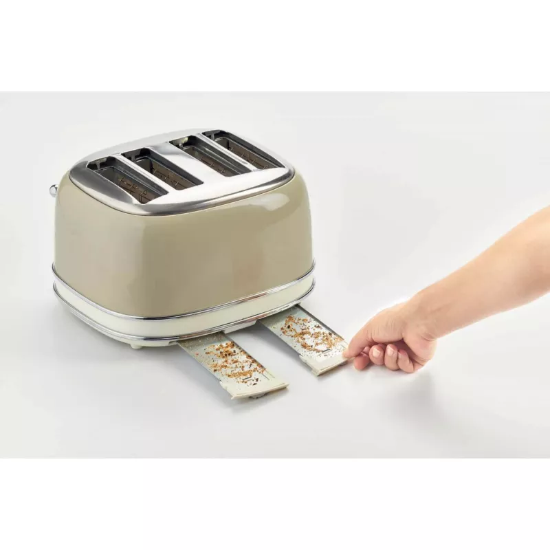 Ariete 156 4 Slice Vintage Toaster, 1600 Watts, 6 Toasting Levels, Stainless Steel Painted in Pastel Beige, Without Sandwich Cages