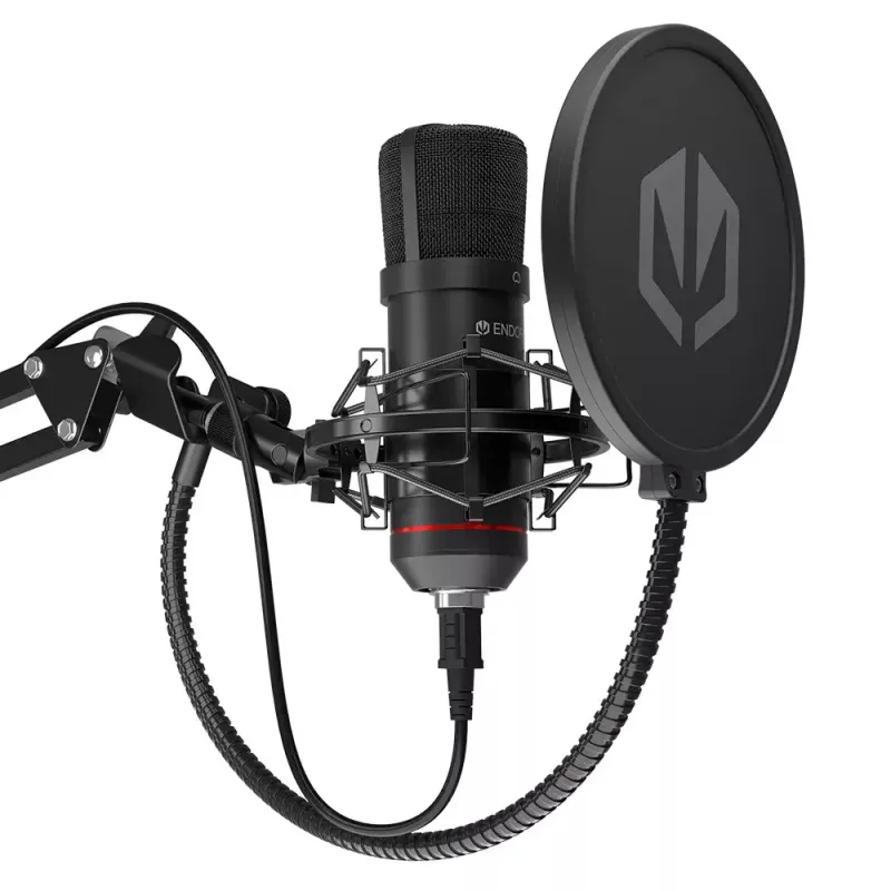 PC microphone ENDORFY Solum — USB-C wired cardioid mic, 16-bit/48 kHz, 18–21000 Hz, table mount, 2.9 m cable, headphone out, pop-filter