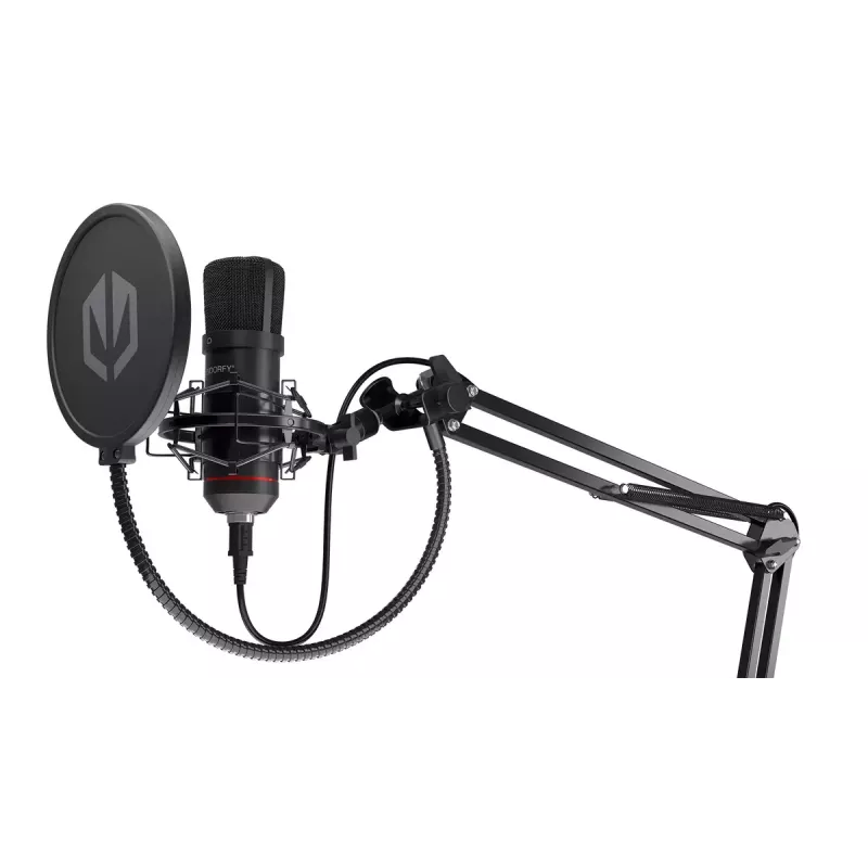 PC microphone ENDORFY Solum — USB-C wired cardioid mic, 16-bit/48 kHz, 18–21000 Hz, table mount, 2.9 m cable, headphone out, pop-filter