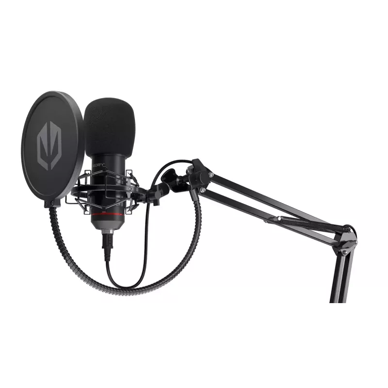 PC microphone ENDORFY Solum — USB-C wired cardioid mic, 16-bit/48 kHz, 18–21000 Hz, table mount, 2.9 m cable, headphone out, pop-filter