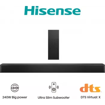 Hisense HS2100 Soundbar, 2.1 Channels, 240 W, DTS Virtual:X, Dolby Digital Plus