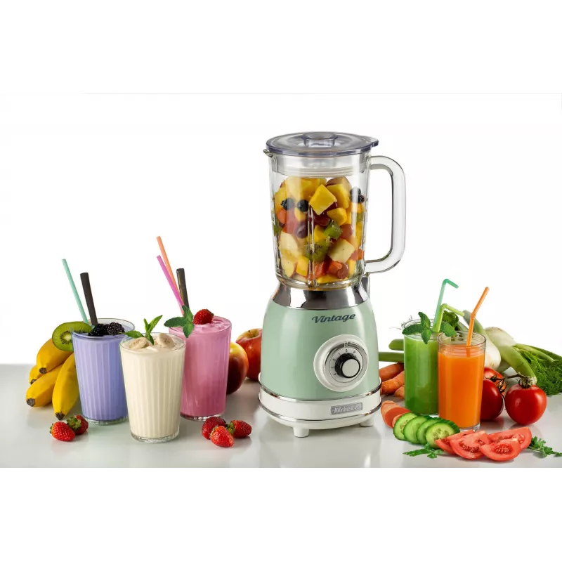 Ariete 583, Vintage Blender with 1.5 Liter glass cup, 4 Stainless Steel Blades, 4 Speeds + Pulse, 1000 Watt, Green