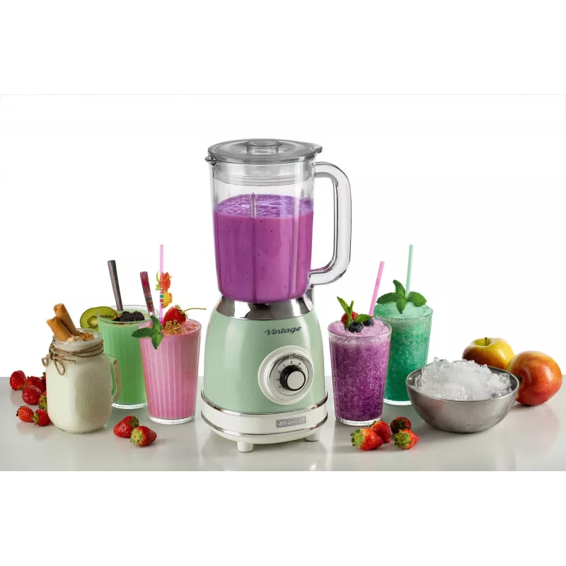 Ariete 583, Vintage Blender with 1.5 Liter glass cup, 4 Stainless Steel Blades, 4 Speeds + Pulse, 1000 Watt, Green
