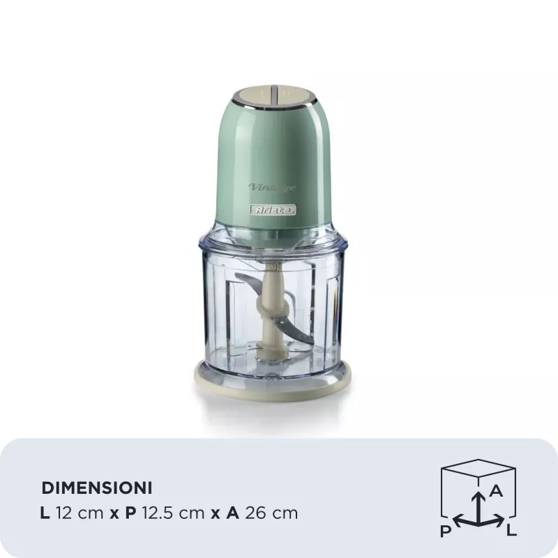 Ariete 438, Vintage Chopper, Chopper and Ice Crusher, 2 speeds, 4 stainless steel blades, 600 ml graduated cup, 400 W, Green