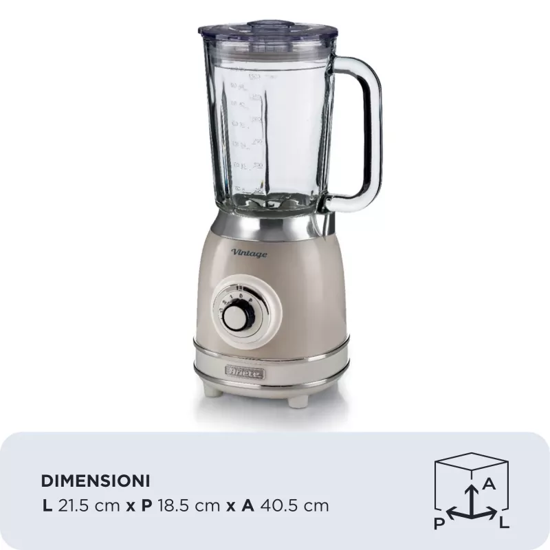 Ariete 583, Vintage Blender with 1.5 Liter glass cup, 4 Stainless Steel Blades, 4 Speeds + Pulse, 1000 Watt, Beige