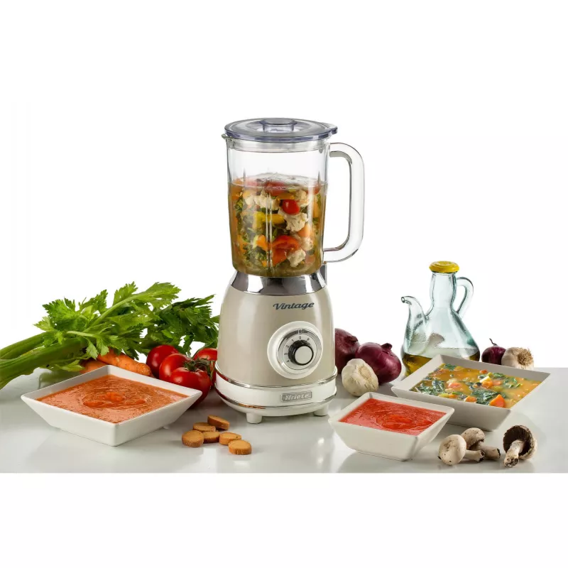 Ariete 583, Vintage Blender with 1.5 Liter glass cup, 4 Stainless Steel Blades, 4 Speeds + Pulse, 1000 Watt, Beige
