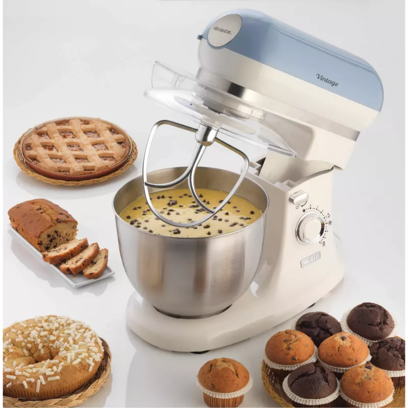 Ariete 1588 Vintage Mixer, Planetary Mixer for bread, pizza, cakes and pastries,5.5 L Capacity, 7 speeds, 2400 Watts, Pastel Blue