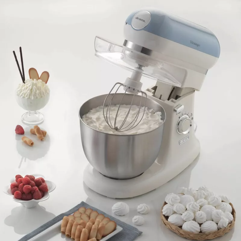 Ariete 1588 Vintage Mixer, Planetary Mixer for bread, pizza, cakes and pastries,5.5 L Capacity, 7 speeds, 2400 Watts, Pastel Blue