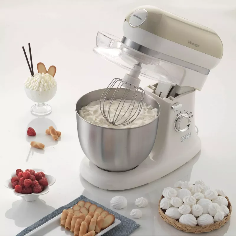 Ariete 1588 Vintage Mixer, Planetary Mixer for bread, pizza, cakes and pastries,5.5 L Capacity, 7 speeds, 2400 Watts, Pastel Beige