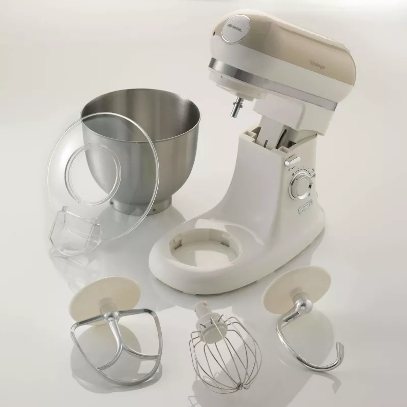 Ariete 1588 Vintage Mixer, Planetary Mixer for bread, pizza, cakes and pastries,5.5 L Capacity, 7 speeds, 2400 Watts, Pastel Beige