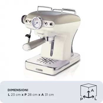 Ariete 1389 Vintage Espresso Coffee Machine - Espresso coffee machine for ground coffee or ESE pods, in a pastel beige colour