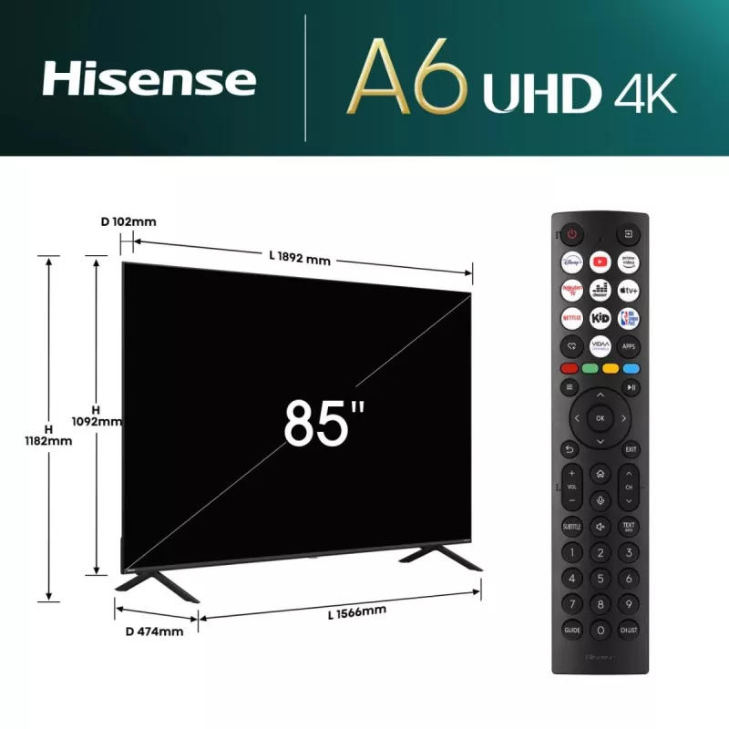 Hisense 85E6NT 2.16 m (85 inch) 4K Ultra HD Smart TV Wi-Fi Black 400 cd/m²