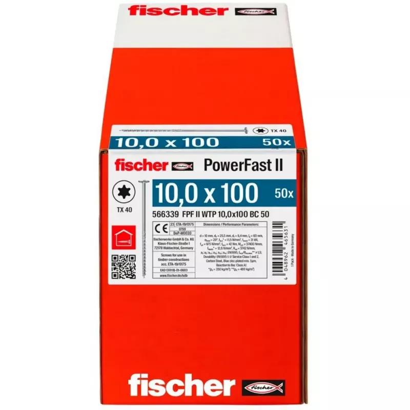 Wood construction screw FISCHER PowerFast II 10.0x100 mm flat head TX galvanized