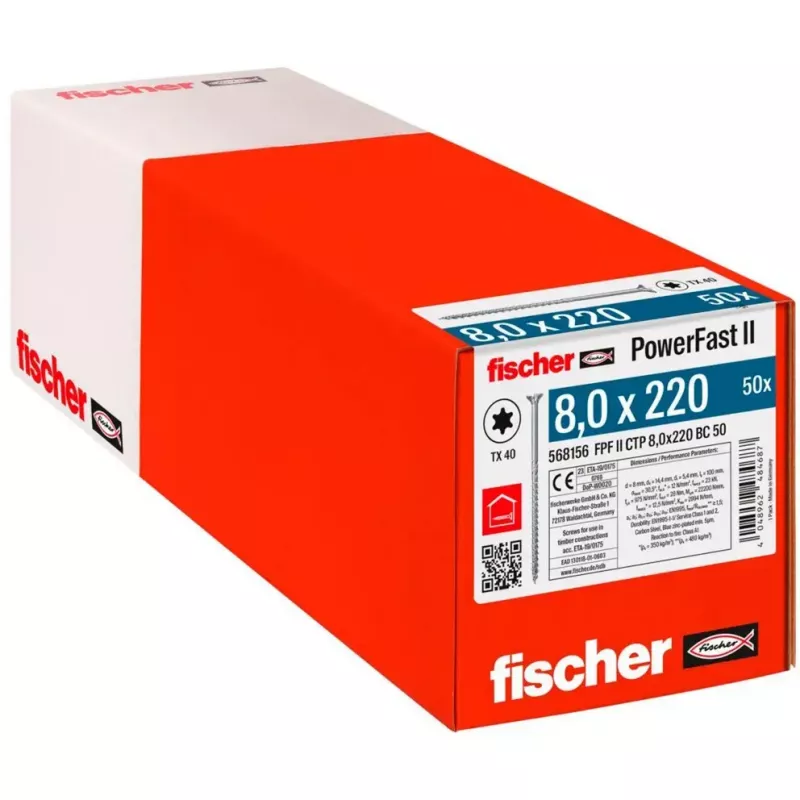 Wood construction screw FISCHER PowerFast II 8.0x220 mm countersunk head TX galvanized