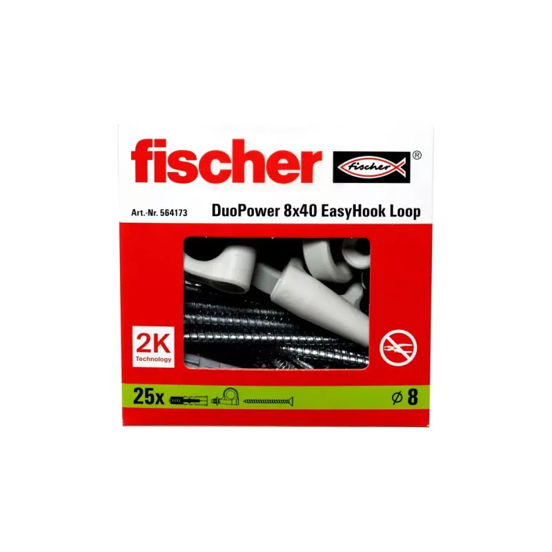 Screw hook & wall plug kit Fischer 564173 25 pcs Plastic 8 mm