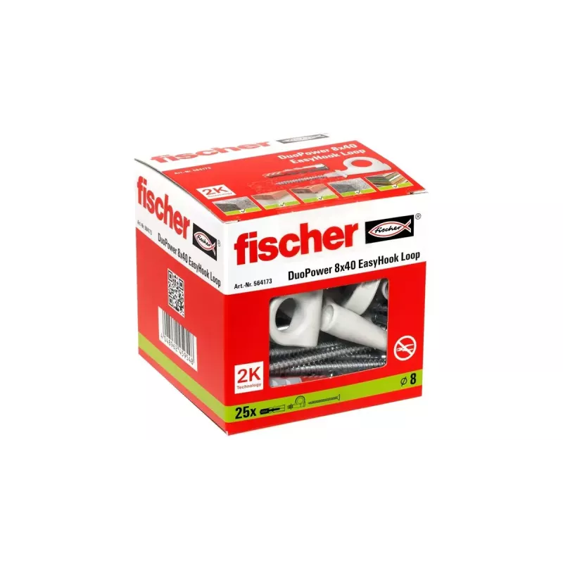 Screw hook & wall plug kit Fischer 564173 25 pcs Plastic 8 mm