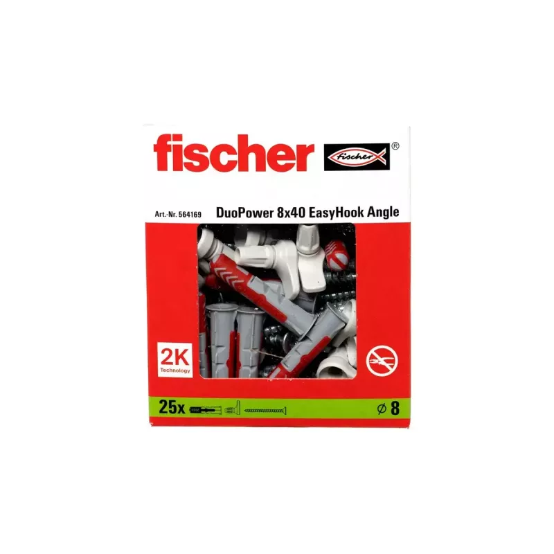 Screw hook & wall plug kit Fischer 564169 25 pcs Plastic 8 mm