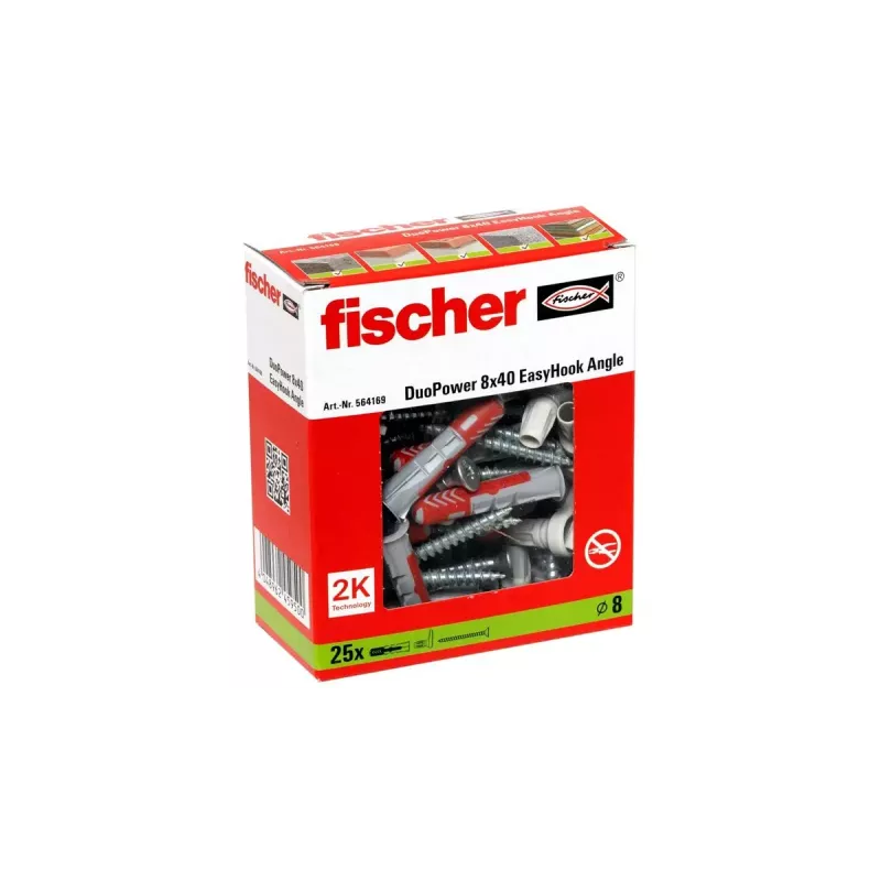 Screw hook & wall plug kit Fischer 564169 25 pcs Plastic 8 mm