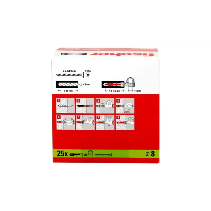 Screw hook & wall plug kit Fischer 564169 25 pcs Plastic 8 mm