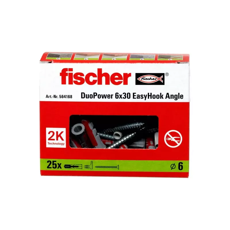 Screw hook & wall plug kit Fischer 564168 25 pcs 6 mm drill hole