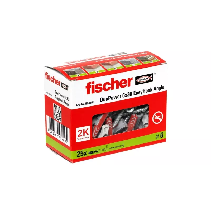 Screw hook & wall plug kit Fischer 564168 25 pcs 6 mm drill hole