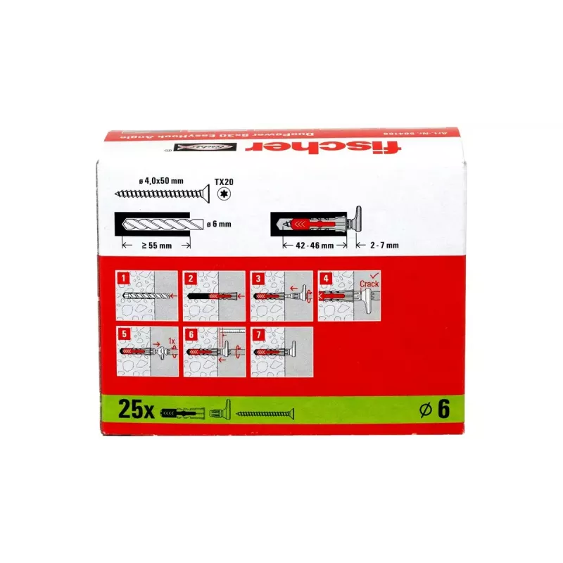 Screw hook & wall plug kit Fischer 564168 25 pcs 6 mm drill hole